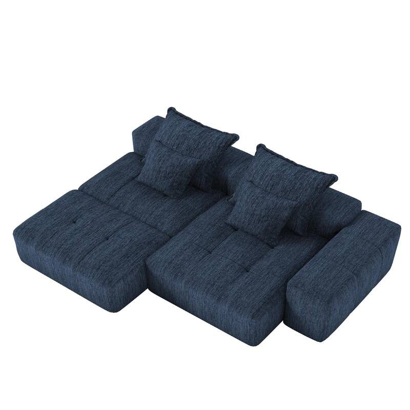 Oversized Floor Sectional Sofa with Ottoman & Chaise Lounge, Chenille Fabric Modular Couch with 4 Pillows for Living Room