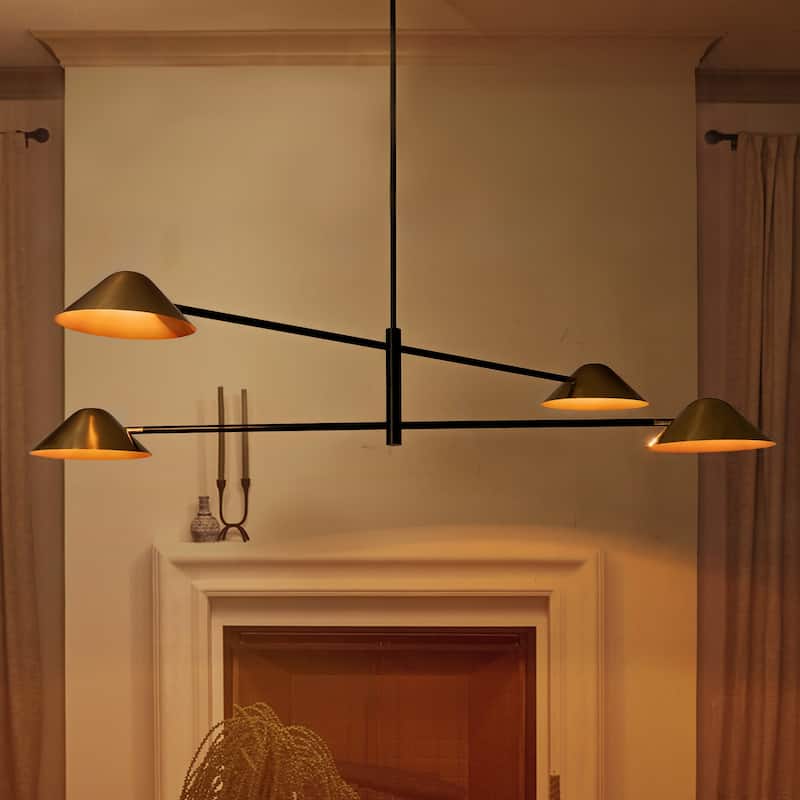 Rennnsan 4-Light Modern Industrial Linear Sputnik Gold Chandelier for Dining Room