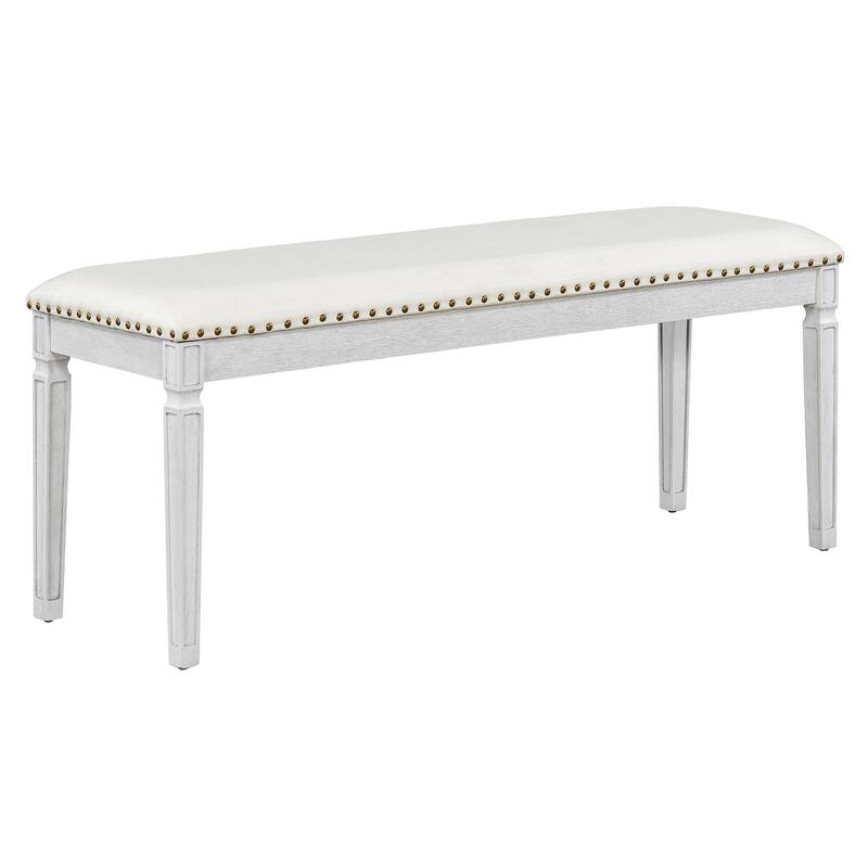 Roomfitters Extendable Rectangular Dining Table, 4 Upholstered Seats, Long Bench, 6-Piece Farmhouse Set