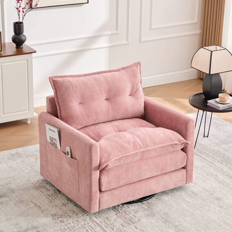 Mid Century Modern Chenille Swivel Barrel Chair - Pink