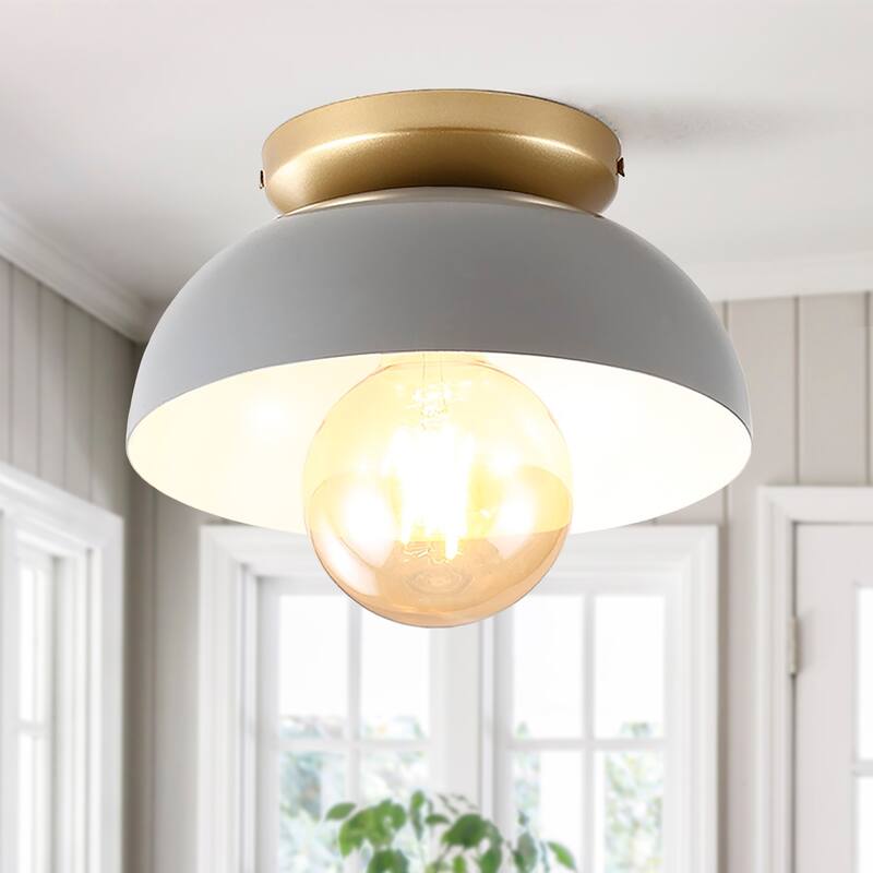 Rodanthe 8.5" 1-Light Classic Industrial Iron LED Flush Mount, by JONATHAN Y - Gray/Gold Painting