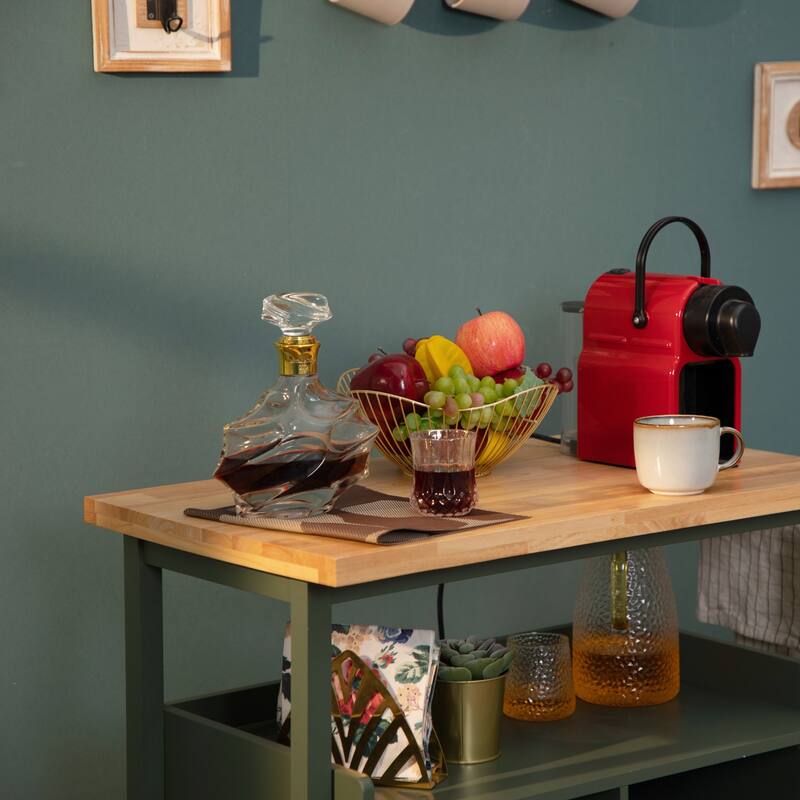 Portable Kitchen Cart Wood Top Kitchen Trolley with Drawers