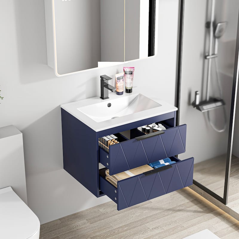 24"/30"/36"/48" Ceramic Vessel Sink Wall Mounted Bathroom Vanity Set