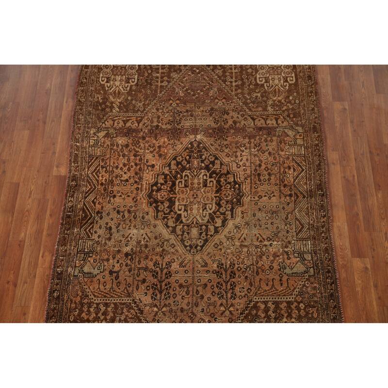 Qashqai Persian Antique Rug Hand-Knotted Vegetable Dye Wool Carpet - 4'8"x 7'9"