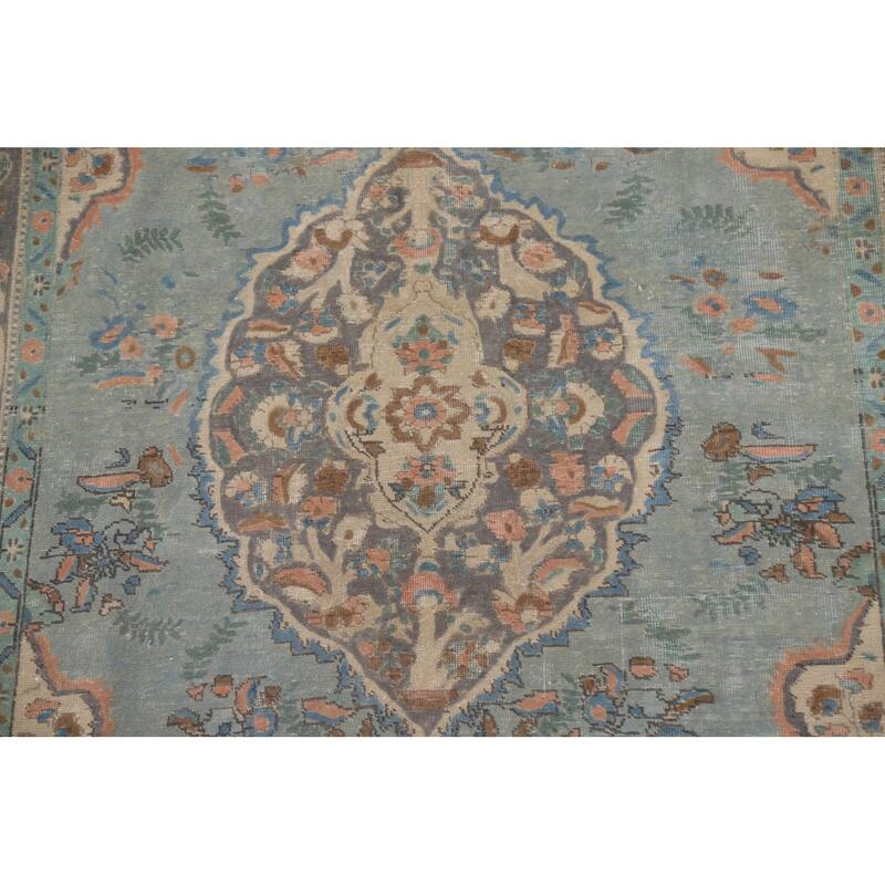 Vintage Over-Dyed Distressed Tabriz Persian Rug Handmade Wool Carpet - 6'4" x 9'9"
