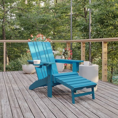 Commercial All-Weather Adirondack Chair with Pullout Ottoman & Cupholder