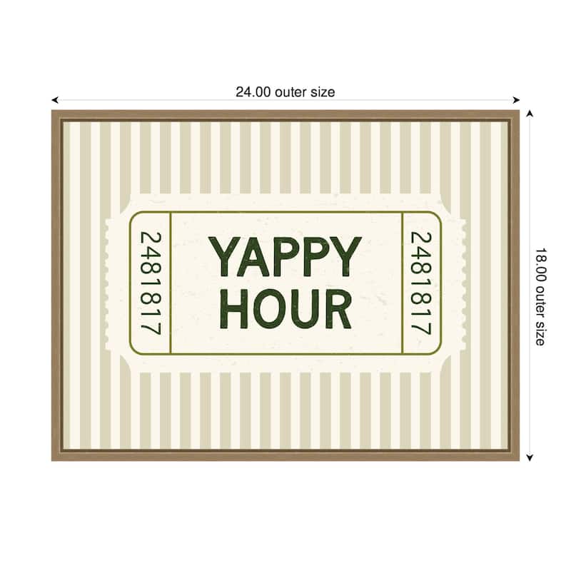 Kate and Laurel Yappy Hour Ticket Sage Green Wall by Lucky Guava Framed Canvas Wall Art Print