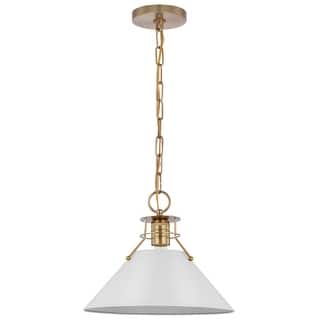 Outpost 1 Light Medium Pendant Matte White with Burnished Brass