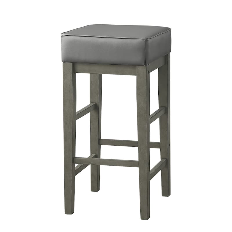 Vin 31 Inch Counter Height Stool, Gray Faux Leather Seat, Solid Wood Frame