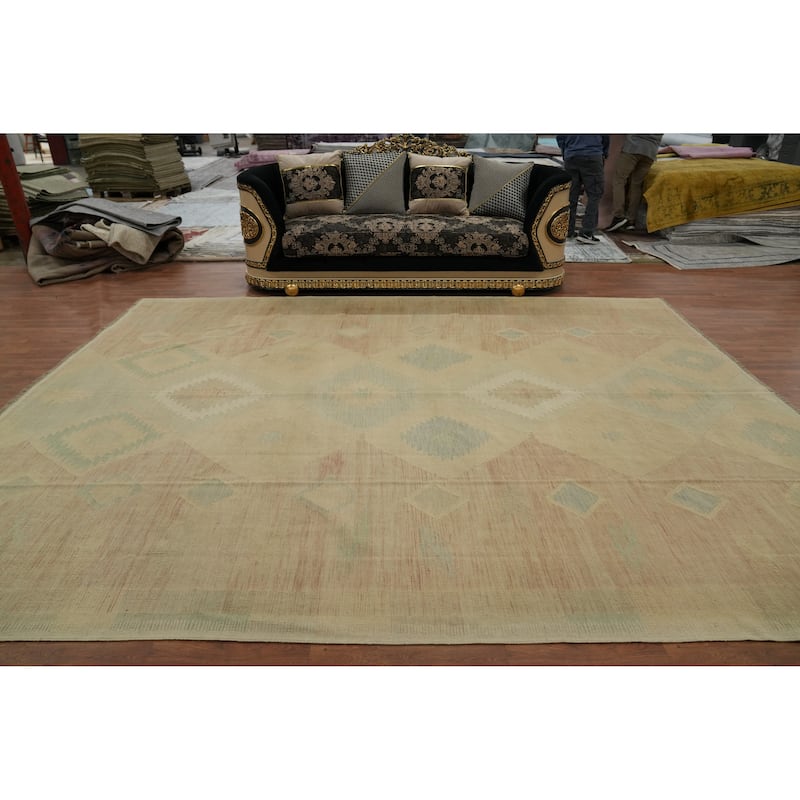 Hand Woven Oriental 100% Wool Carpet Southwestern Tribal Multi-Colored Kilim Area Rug - 12' 9'' X 10' 2''