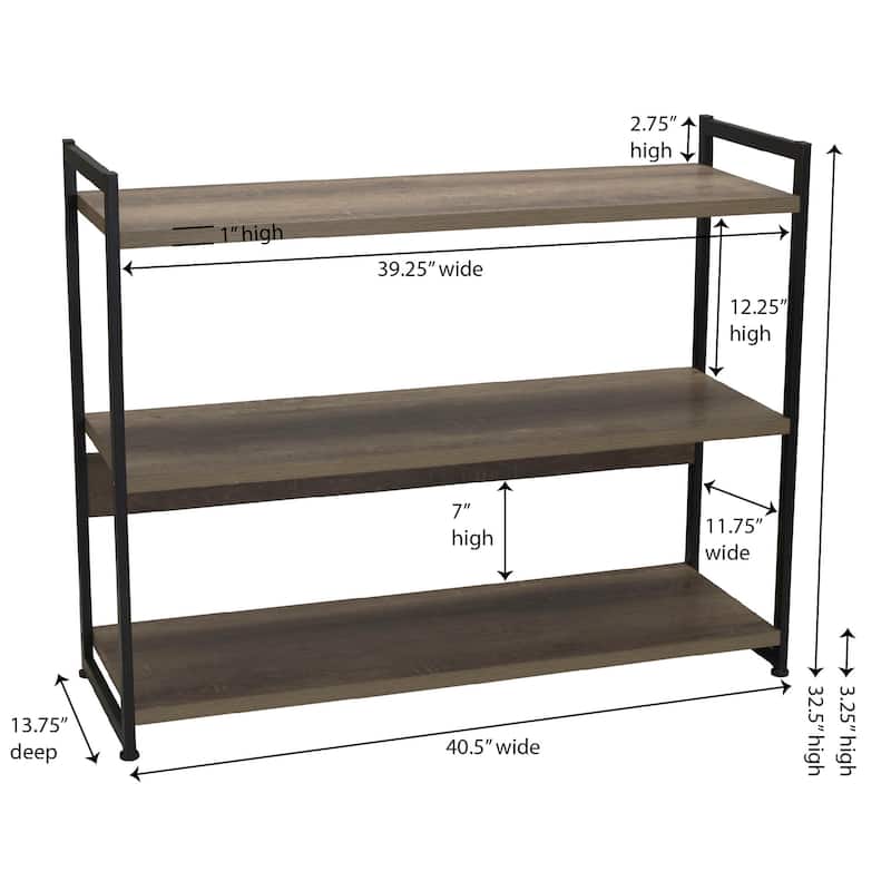 Household Essentials 3 Shelf Open Storage Bookshelf - 13.8"L x 40.5"W x 32.5"H