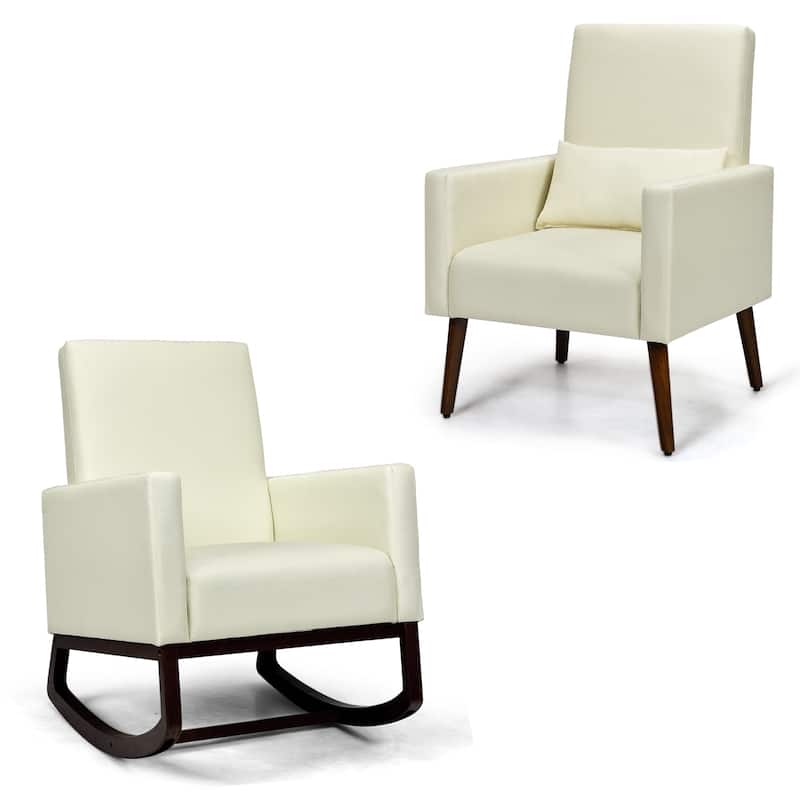2-in-1 Fabric Upholstered Rocking Chair with Pillow-Beige - 28" x 31" x 40" - Beige