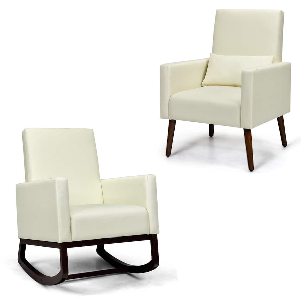 Convertible Rocking Chair and Accent Armchair with High Backrest and Linen Upholstery for Living Room Bedroom Office