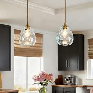 Modern Gold 1-Light Hand-blown Teardrop Glass Pendant Light for Kitchen Island - 7.8" W x 11.2" H