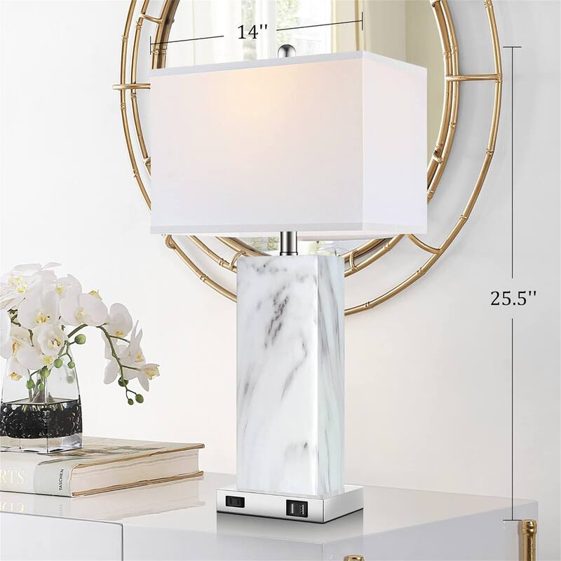 2 PCS Touch Control Ceramic Bedside Lamp w/ 2 USB Ports 1 AC Outlet (LED Bulbs Included)
