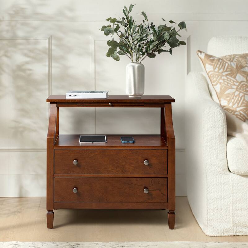 Jennifer Transitional 2 - Drawer End Table with Built-In Outlets and Pull-out Tray by HULALA HOME
