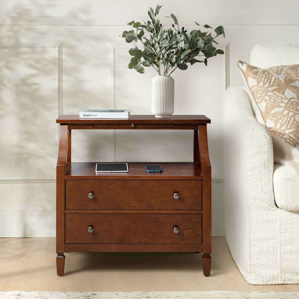 Jennifer Transitional 2 - Drawer End Table with Built-In Outlets and Pull-out Tray by HULALA HOME