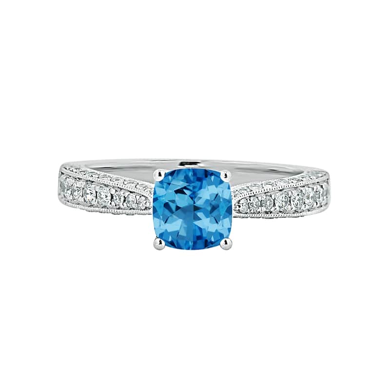 Auriya 1ct Unique Cushion-cut Swiss Blue Topaz and Diamond Engagement Ring 3/8ctw 14k Gold