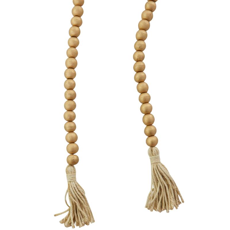 Bohemian Natural Wood Bead Garland with Cotton Tassels - 80 x 1