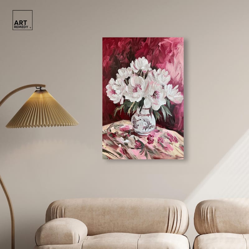 Peonies on Ruby Tide Canvas by Art Remedy, Gallery Wrapped