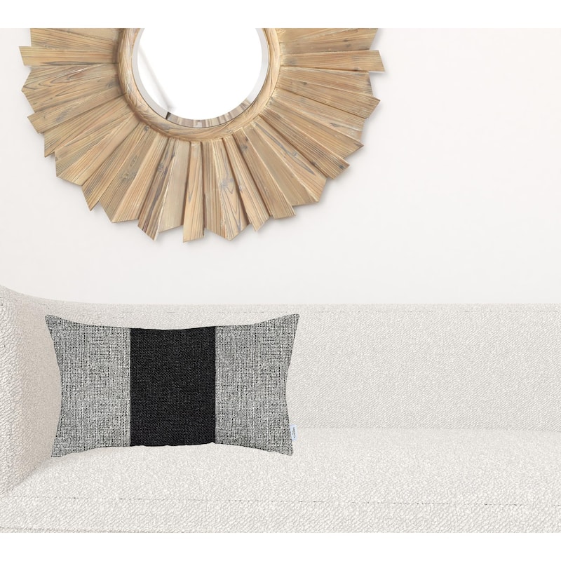 12" X 20" Black And Grey Geometric Zippered Handmade Polyester Lumbar Pillow Cover