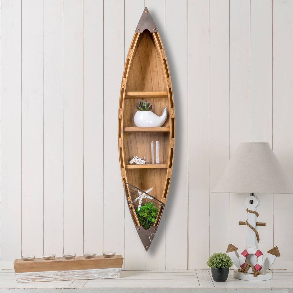 Glitzhome 41"H Coastal Wooden Boat Wall Shelf