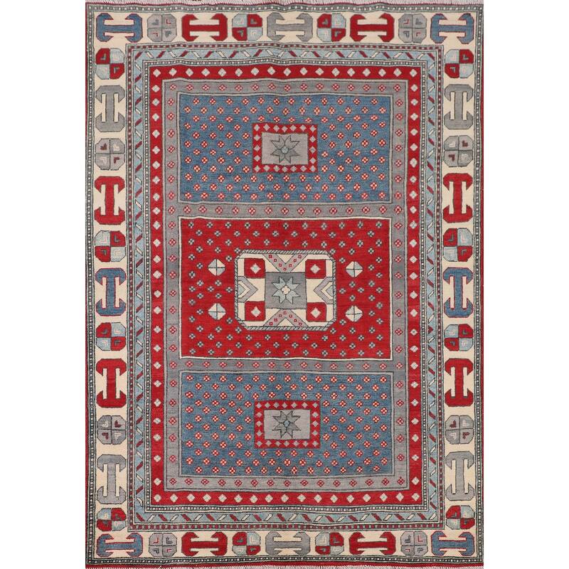 Kazak Oriental Area Rug Handmade Grey Traditional Wool Carpet - 4'11" x 6'9"