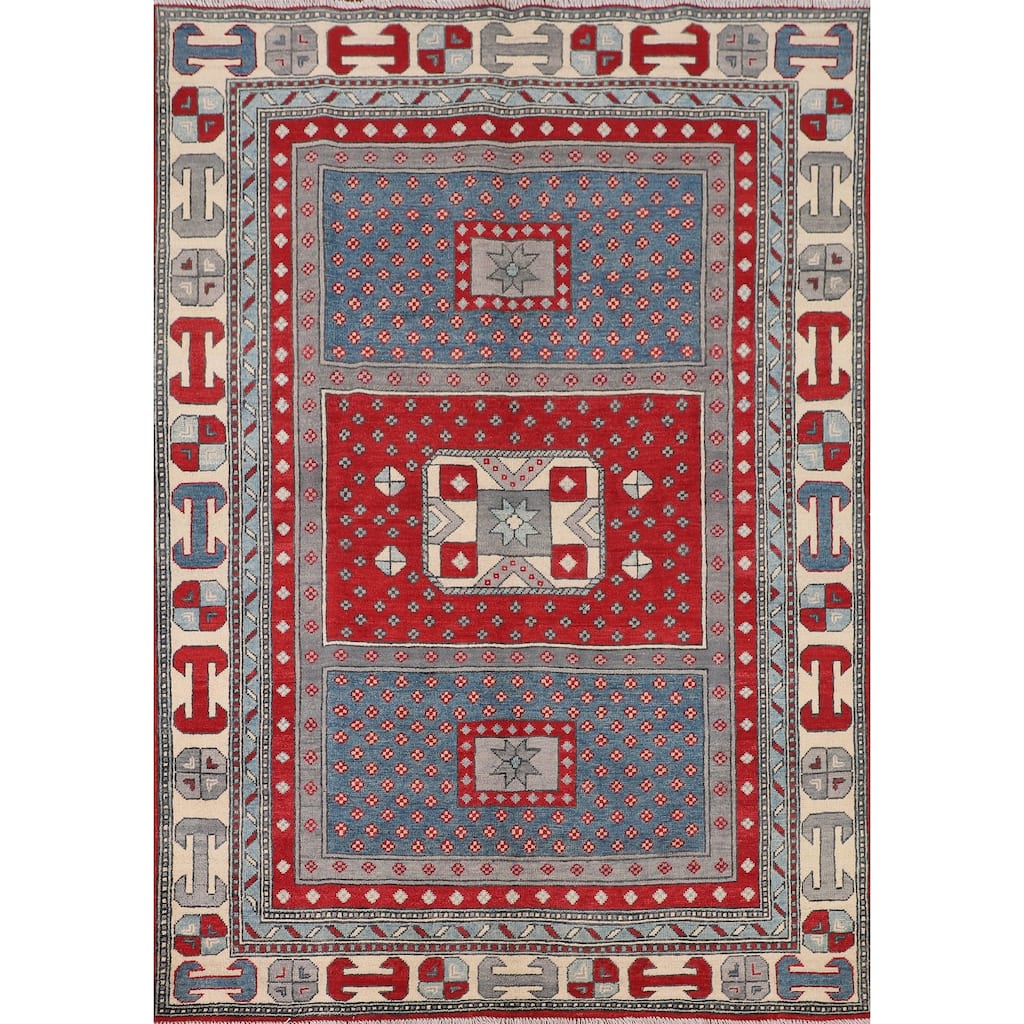 Kazak Oriental Area Rug Handmade Grey Traditional Wool Carpet - 4'11" x 6'9"