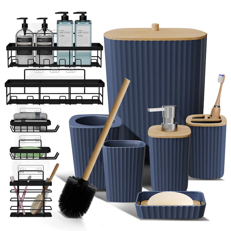 Emperyan Bathroom Accessory Set - Complete Set + Shower Caddy - Navy Blue