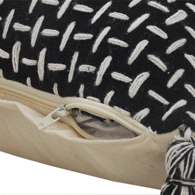 Handwoven Geometric Cotton Throw Pillow Cover - 20" - Black and White