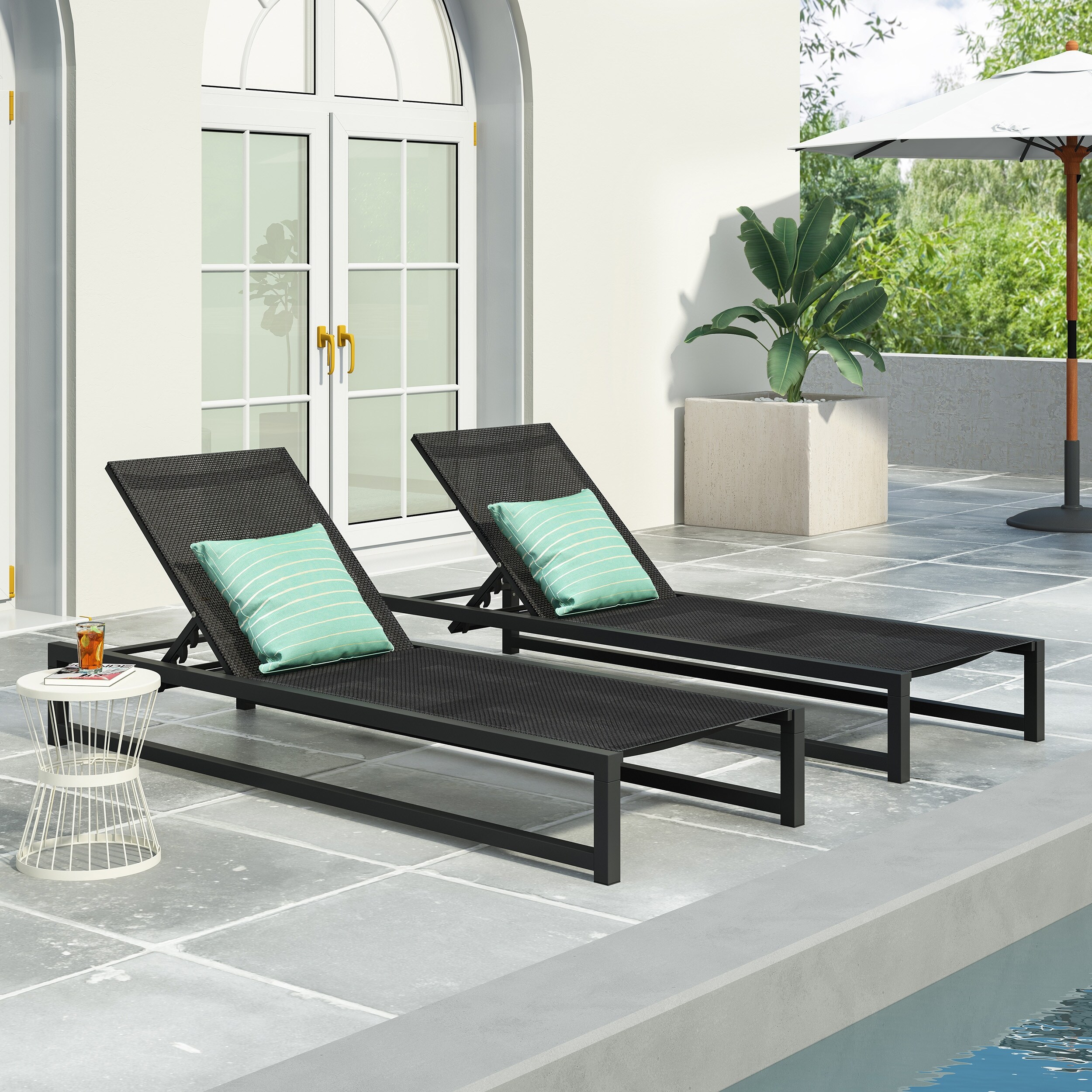 Modesta Outdoor Aluminum Mesh Chaise Lounges Set Of 2 By Christopher Knight Home On Sale Overstock 18149049