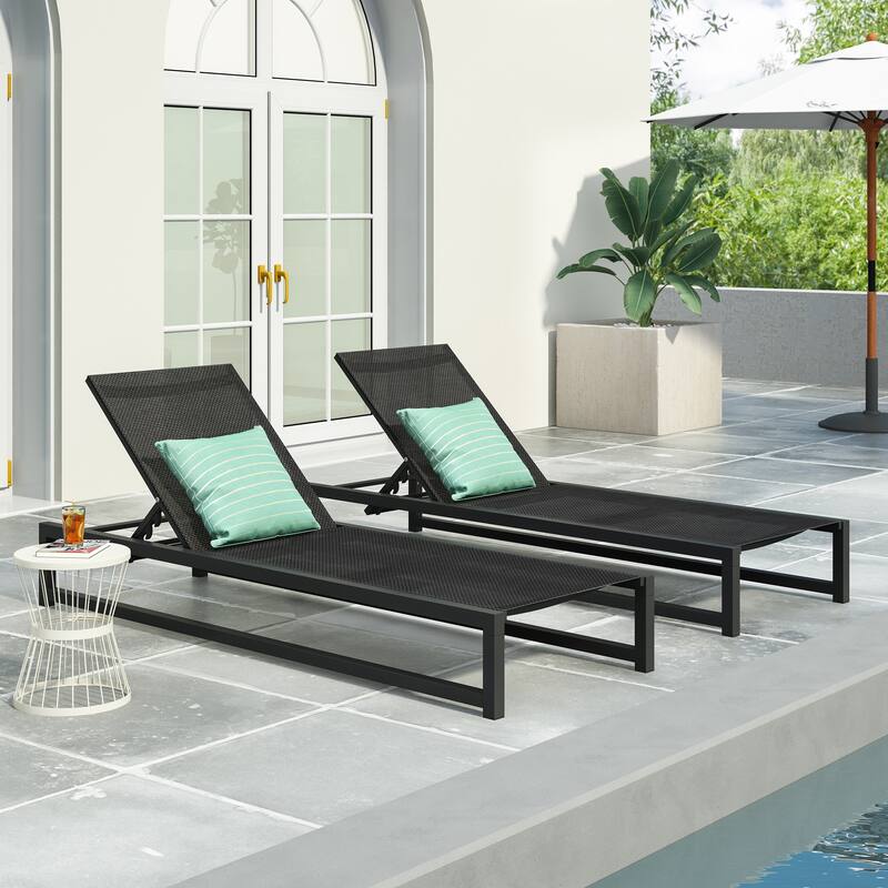 Modesta Outdoor Aluminum Mesh Chaise Lounge (Set of 2) by Christopher Knight Home - Black