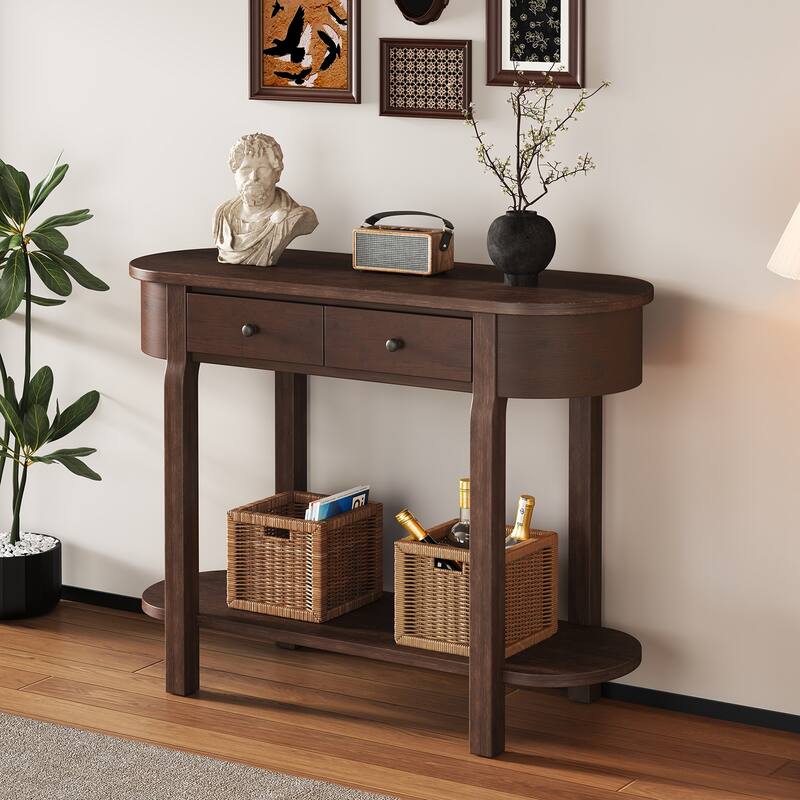 Vintage Console Table, Glossy Sofa Table for Entryway and Living Room - Espresso