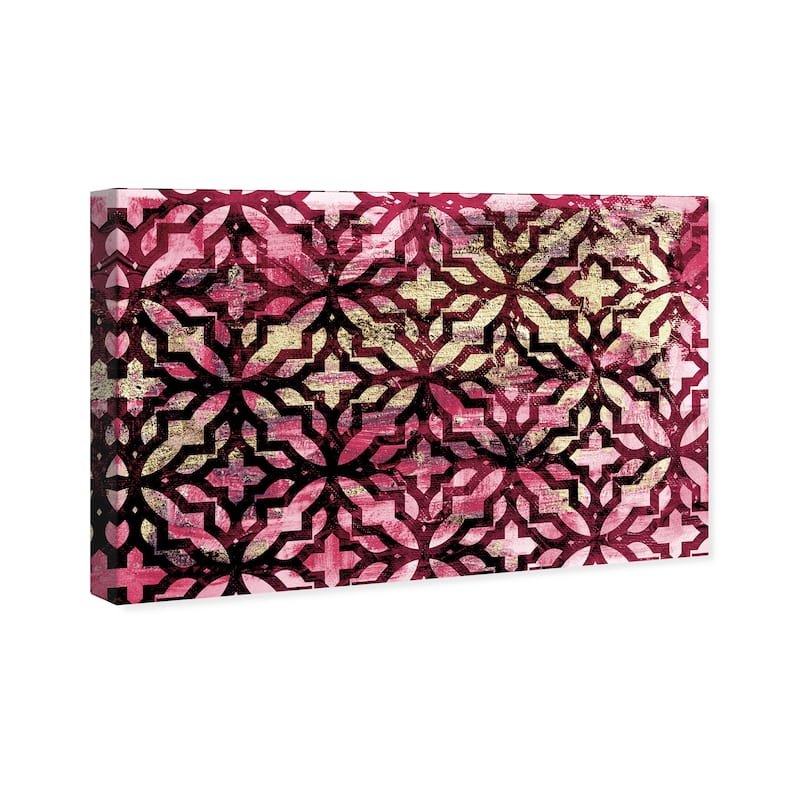 Wynwood Studio Canvas Abstract Cranberry Tiles Pink and Metallic Gold Traditional Wall Art Canvas Print