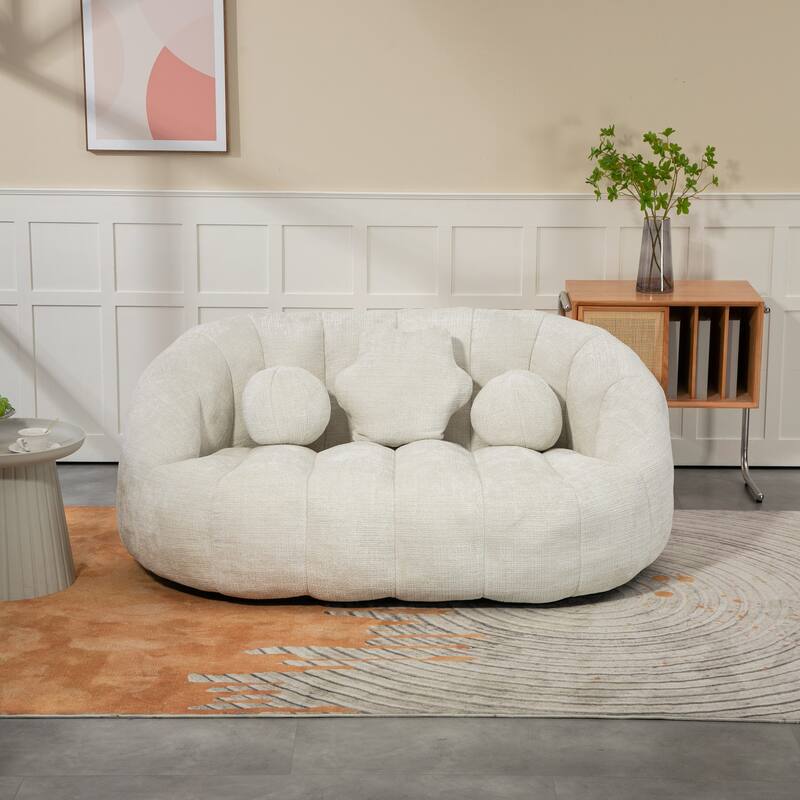 HOMEFUN Chenille Upholstered Durable Comfort Lounger Bean Bag Lazy Sofa - White