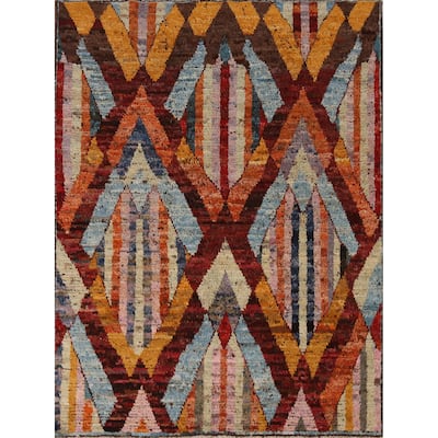 Geometric Moroccan Oriental Rug Hand-Knotted Wool Carpet - 5'3" x 6'5"