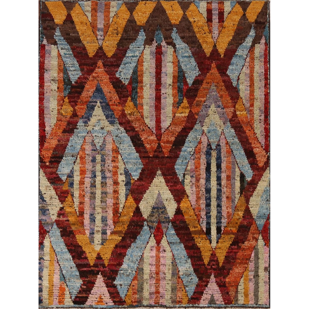 Geometric Moroccan Oriental Rug Hand-Knotted Wool Carpet - 5'3" x 6'5"