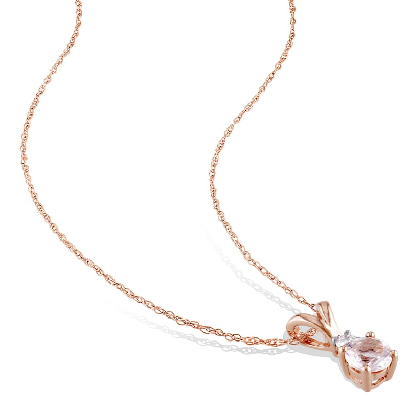 Miadora 10k Rose Gold Morganite and 1/10ct TDW Diamond Necklace and Earrings Set (G-H, I2-I3) - Pink