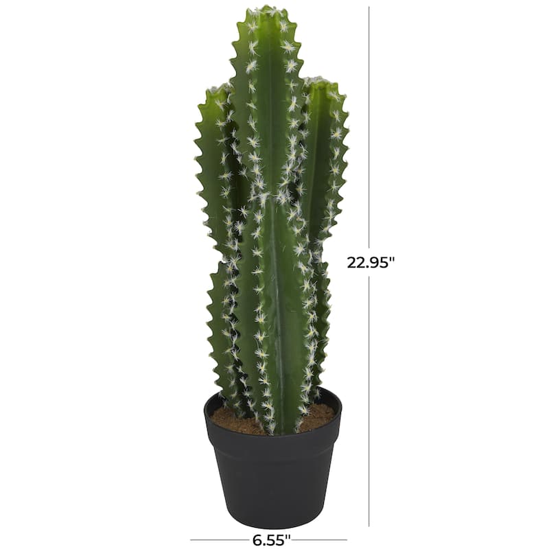 Faux Foliage Cactus Artificial Plant with Realistic Leaves and Black Round Pot - Green - Roche River Decor
