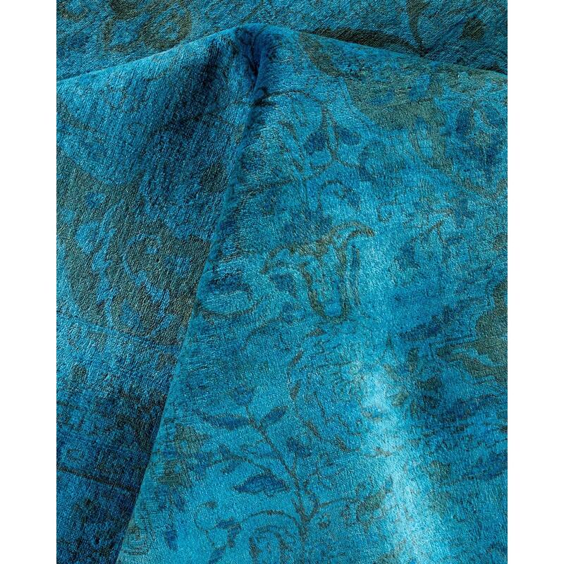 Overton Hand Knotted Wool Vintage Inspired Modern Contemporary Overdyed Blue Area Rug - 10' 2" x 13' 10"
