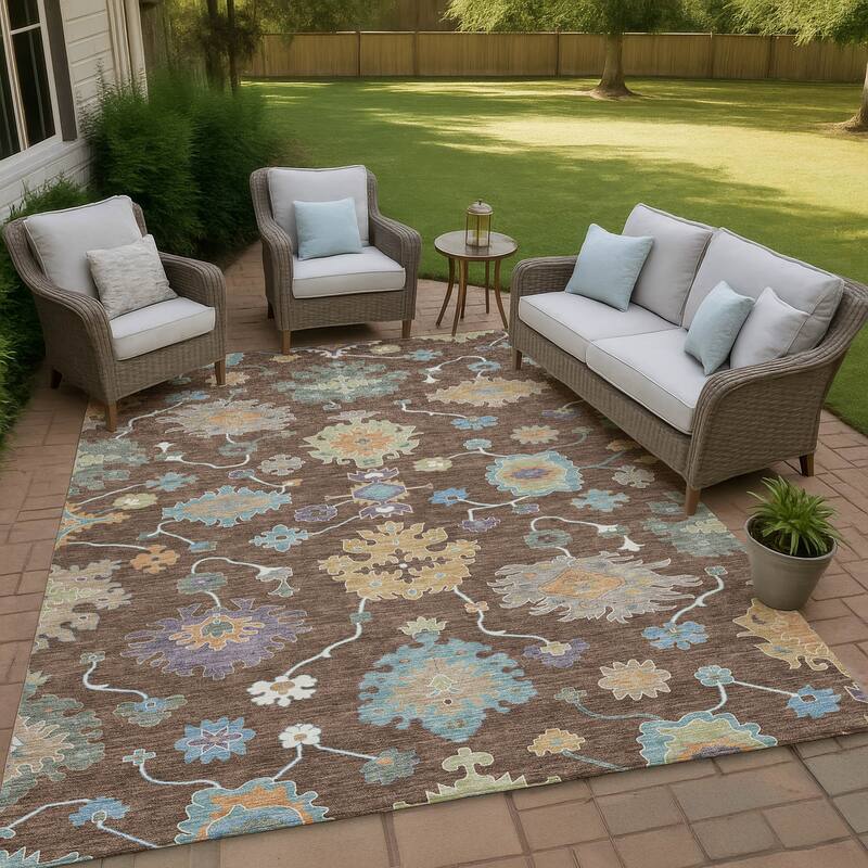 Machine Washable Indoor/ Outdoor Traditonal Delhi Chantille Rug - Chocolate - 9' x 12'