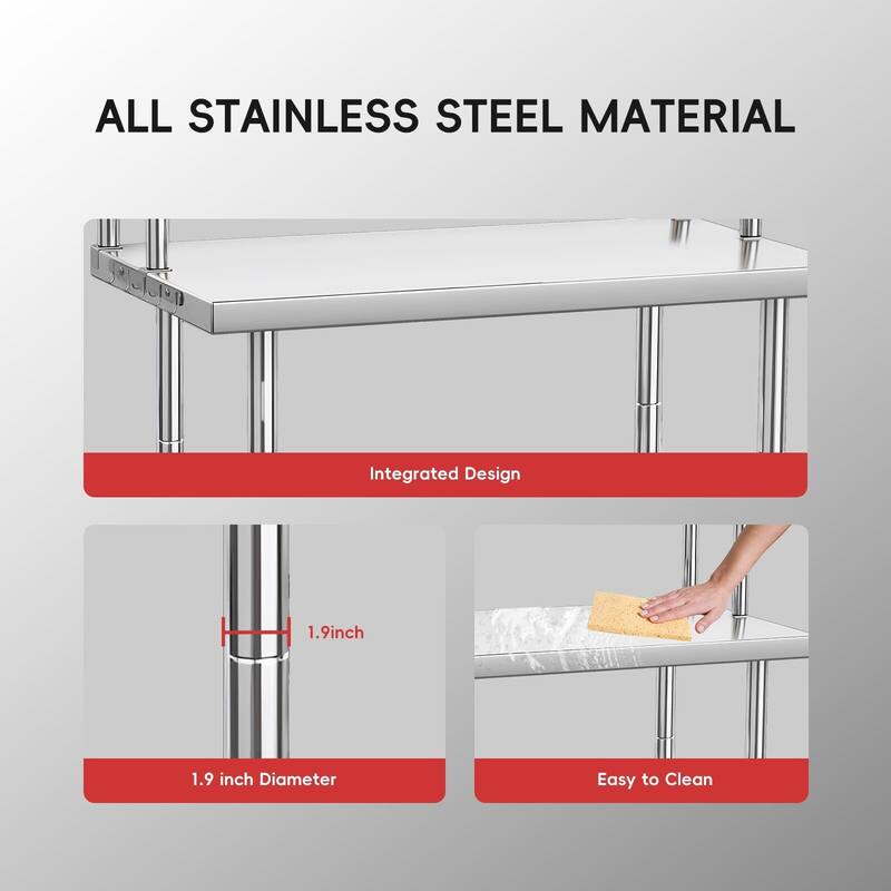 36" X 24" Commercial Work Table with 36" X 12" Shelf