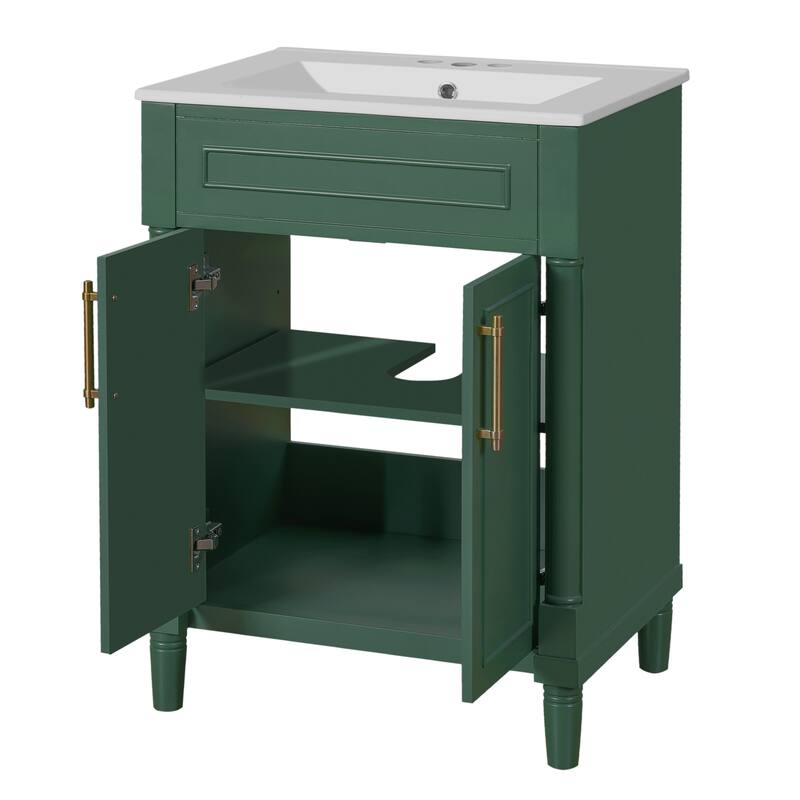 24'' Freestanding Bathroom Vanity with White Integrated Ceramic Sink - 24'' x 18.18'' x 34.95''