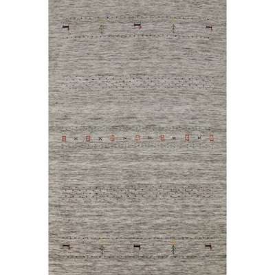 Gabbeh Indian Rug Hand-Knotted Beige Tribal Wool Carpet - 4'1" x 5'11"