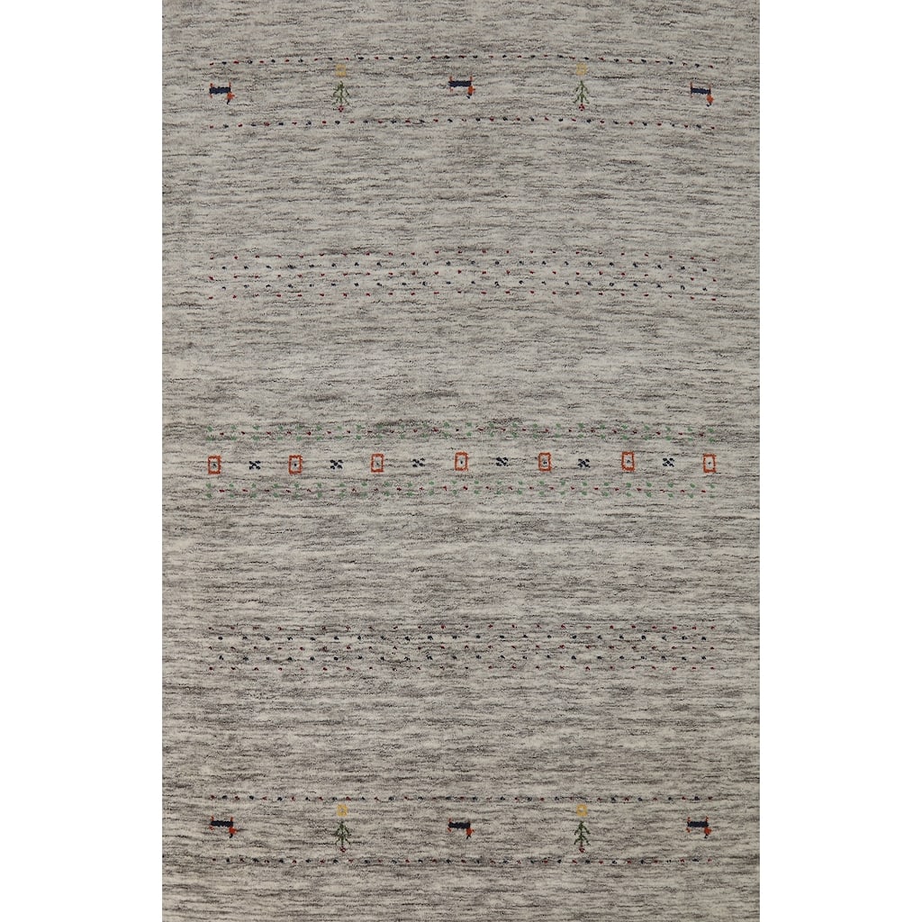 Hand Knotted Oriental 100% Wool Carpet Tribal Animal Pictorial Beige & Ivories Gabbeh Area Rug - 5' 11'' X 4' 1''