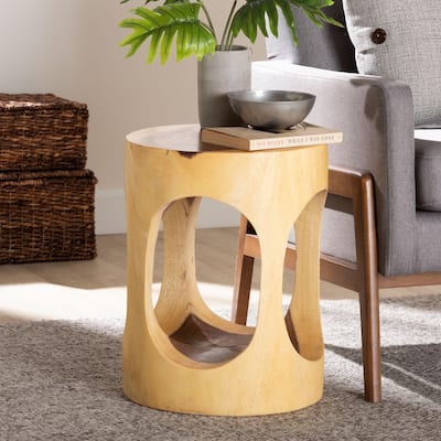 Kaseko Hand-carved Suar Wood Side Table - Sculptural Accent Table with Open Work Design, Boho Style for Living Room or Bedroom