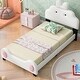 preview thumbnail 1 of 5, Twin Size Upholstered Platform Bed with Cartoon Animal Ears Headboard and Paw Footboard, White and Pink, Sturdy Construction Twin - Pink+White