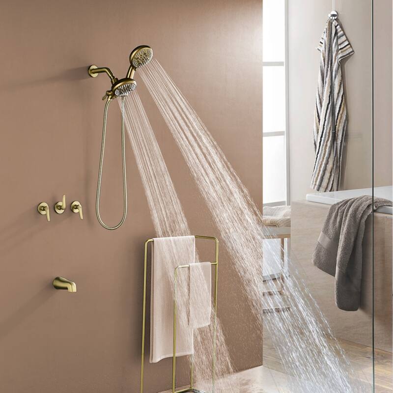 Modland 3-Handle Tub and Shower Faucet Set Dual Head 5-Setting Brass Valve with Alloy Spout