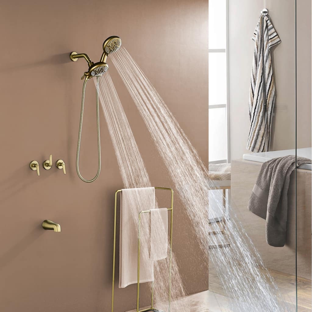 Modland 3-Handle Tub and Shower Faucet Set Dual Head 5-Setting Brass Valve with Alloy Spout