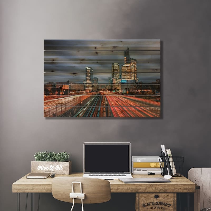 Night In The City Print On Wood by Manjik Pictures - Multi-Color